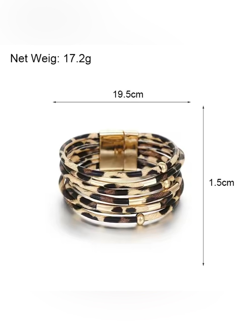 Leopard Print Multi-Wrap Leather Bracelet with Gold Beads B04-03 - Picture 7 of 9